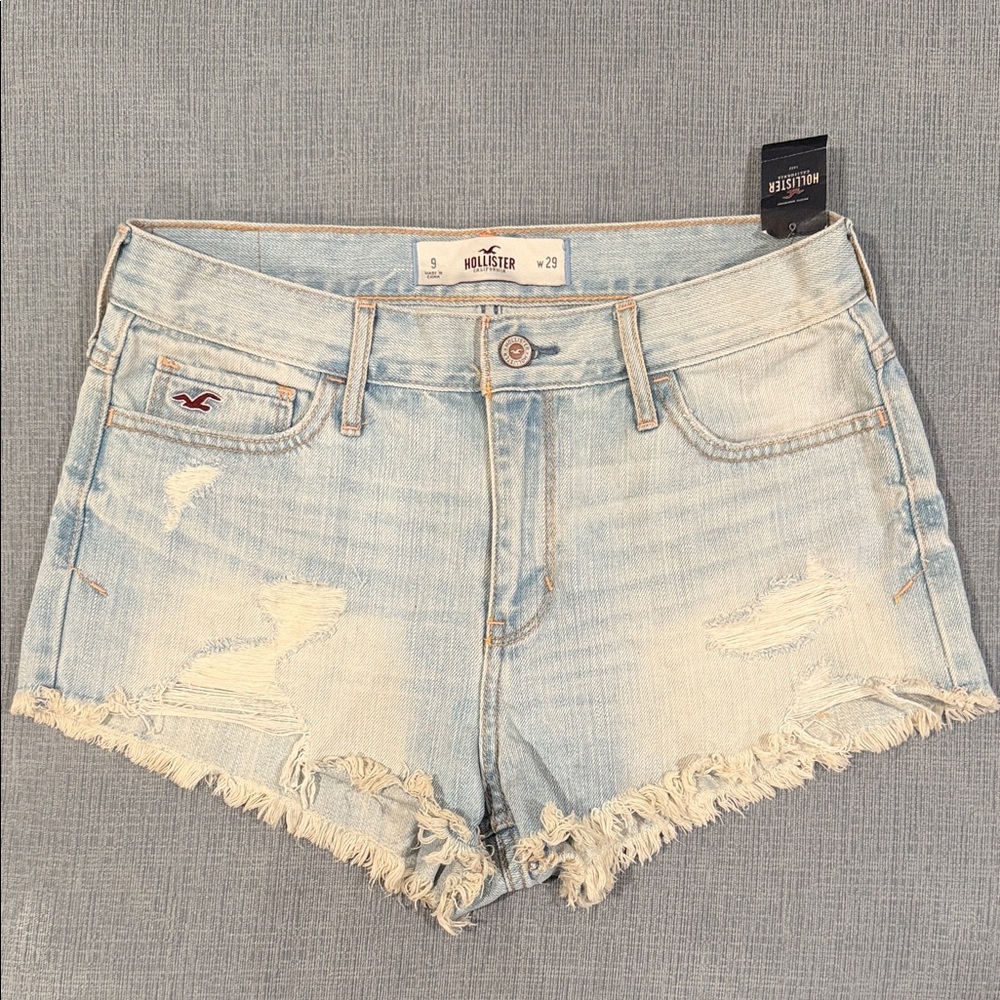 Hollister Women's Distressed Light Blue Jean Shorts